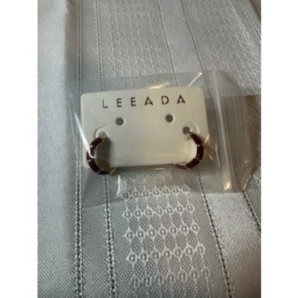 Leeada Mini Maroon Hoop Earrings Gold Tone Enamel LEE-FA-003 NIB